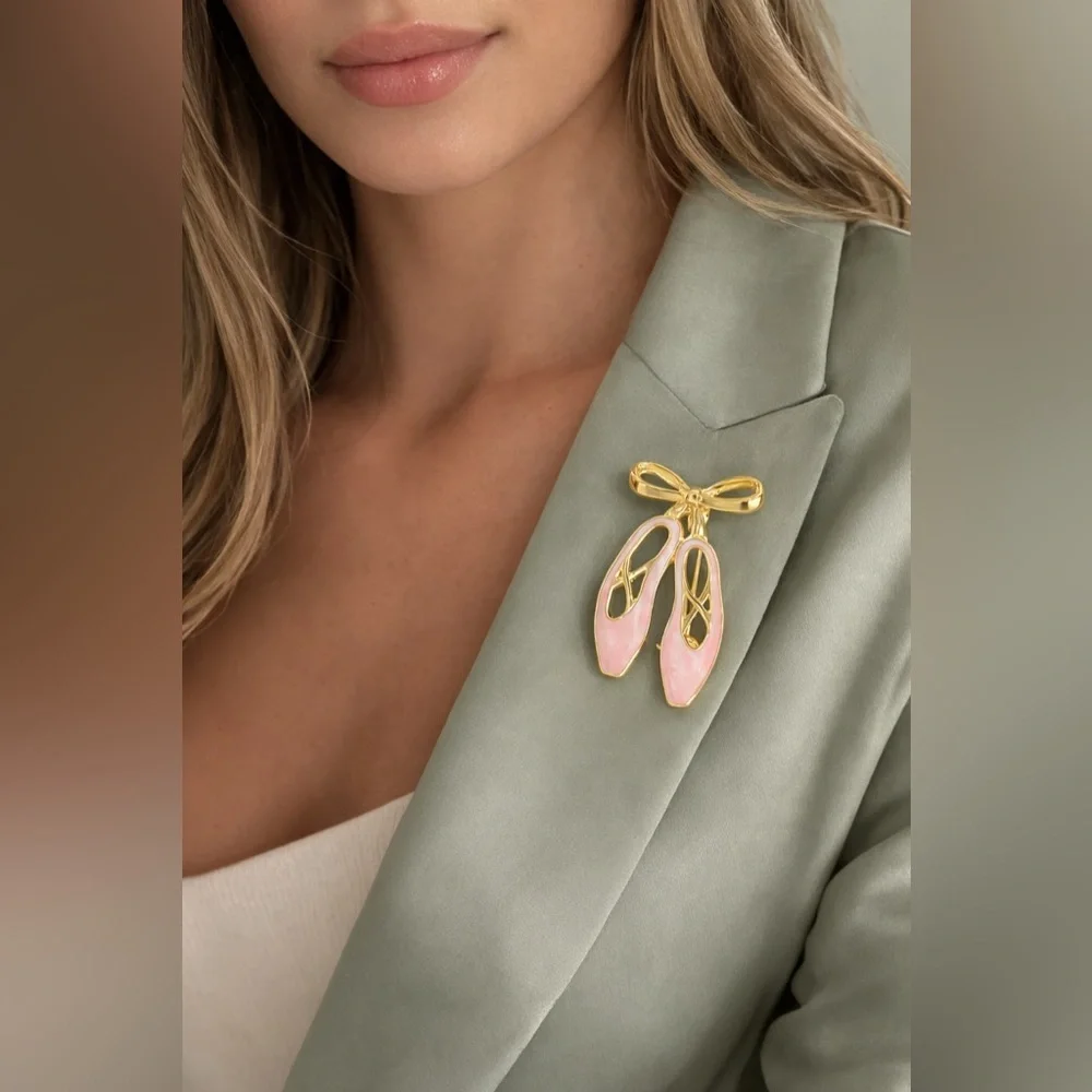 Charming Pink Ballet Shoe Brooch
